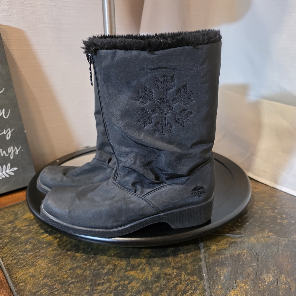 TOTES "Snowflake" Black Waterproof Winter/Snow Boots. Sz 9M.